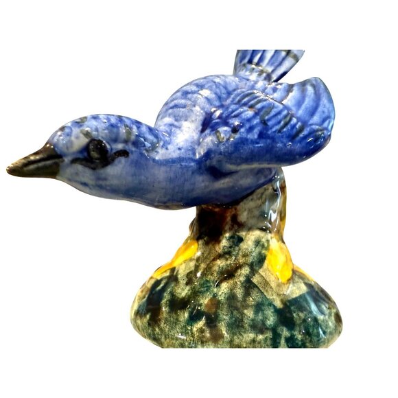 Vintage Ceramic Bluebird Figurine Hand-Painted With Yellow Flower On Base - Picture 4 of 9